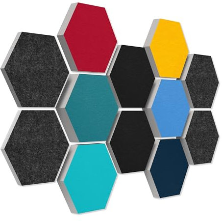 platino24 Schallabsorber COLORE aus Basotec G+ I Akustikpaneele mit Akustikfilz I 3D Wand-Paneele mit 12 Waben in Multicolore I Akustikplatten zur Schalldämmung in Büro, Studio & Wohnung