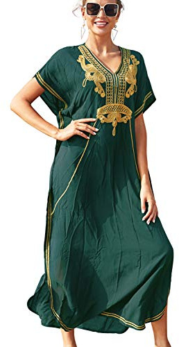 L-Peach Loungewear Boho Caftano di Cotone da Donna Kimono Oversize per Casa Maxi Abito da Spiaggia Copricostume