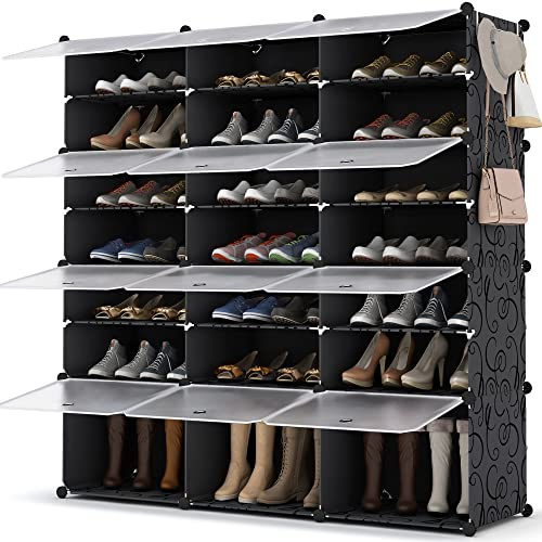 HOMIDEC Shoe Storage,Oversized 3x7 Tier Shoe Rack Organiser to 42 Pair | Multifunctional Dust-proof Shoe Storage Cabinet whit Doors for All Kinds of Shoes,Books,Toys and Clothing for Hallway Black