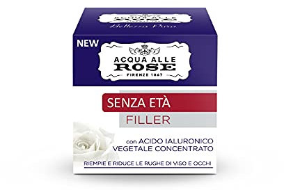 Acqua alle Rose, Crema Viso con Acido Ialuronico Vegetale Filler, Crema Senza Età Antirughe con Acido Ialuronico Vegetale - Riempie e Riduce le Rughe di Viso e Occhi - 50 ml