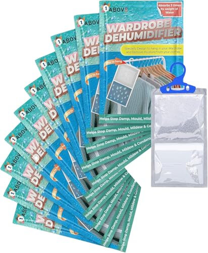 PACK OF 10 Hanging Wardrobe Dehumidifier, Condensation Remover, Moisture Absorber, Dehumidifiers for Damp, Mould, Moisture in Wardrobe, Bedroom, Caravan, Bathroom, Basement - 210 g