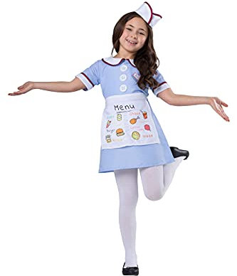 Dress Up America Abendessen Kellnerin Kostüm für Kinder - 50er Jahre Mädchenkostüm Set - blaues Carhop Kellnerin verkleiden sich für Mädchen