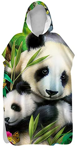 Morbuy Kinder Badeponcho mit Kapuze, 3D Tierdruck Bademantel Mikrofaser Weich Badetuch Schnelltrocknend Surf Poncho für Mädchen Jungen Erwachsene Schwimmen Strand (80x110cm,Panda 2)