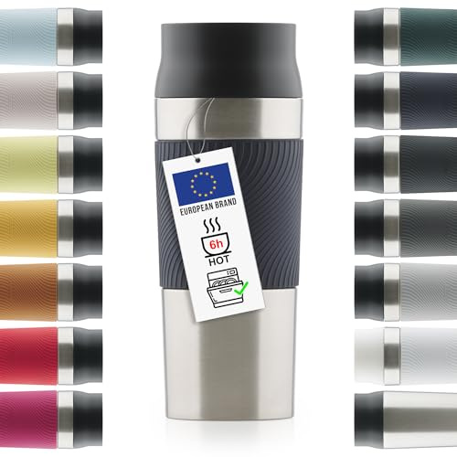 Blumtal Thermobecher 500 ml - Kaffeebecher to go aus Edelstahl - auslaufsicherer Isolierbecher kalt/heiß - Mug mit 360° Trinköffnung - Thermosbecher + Quick-Press-Verschluss - Coffee Mug - Dunkelblau