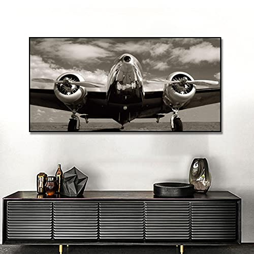 leinwand bilder Schwarz und Weiß Flugzeug Abstrakte Leinwand Malerei Poster Drucken Wandkunst Bild Für Wohnzimmer Wohnkultur Wandbild 70x140cm (27.6x55.1in) Rahmenlos