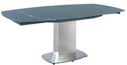 Mesa de Comedor Extensible TALICIA - Cristal Templado y Metal - 6 a 8 Cubiertos - Color Gris