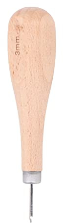 Pssopp 3mm Leather Diamond Point Awl, Beech Handle Stitching Awl for Leather Craft, Professional DIY Sewing Punch Tool for Marking and Piercing