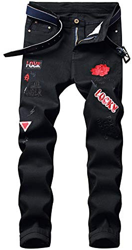 Liuhond Men's Ripped Distressed Destroyed Straight Fit Washed Denim Jeans Pants, 2023Black, 32