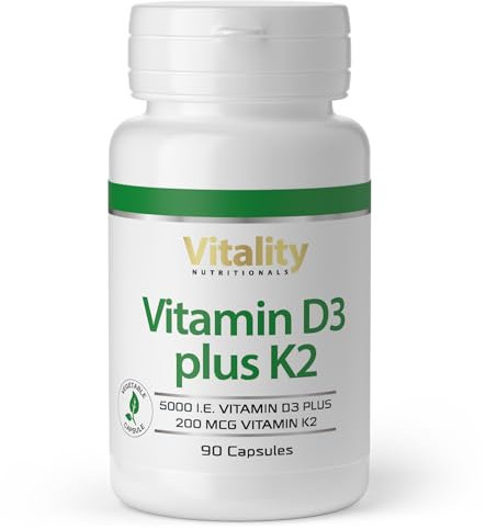 Vitamin D3 K2 Hochdosiert Vitamin D 5000 IE & K2 200 mcg Premium All Trans MK7. 90 Mini-Kapseln Hochdosiert. hohe Bioverfügbarkeit, frei von Zusatzstoffen. Vitality Nutritionals by VitaminExpress