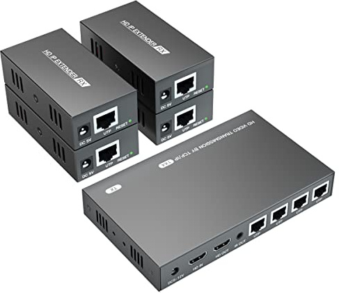 PW-DT2104 1X4 HDMI Extender Splitter 150m By Cat5e/Cat6/Cat7 Cable Support 1080P@60Hz Resolution Loop Out