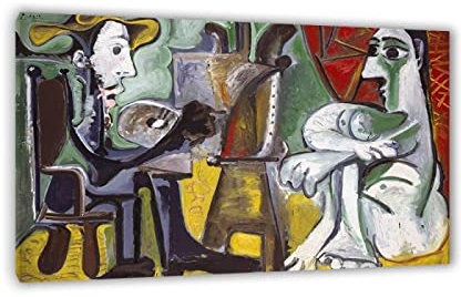 JZSDGB Picasso Bilder auf Leinwand-Abstrakt Berühmte Leinwand Wandkunst Gemälde Reproduktionen Picasso Poster und Drucke-Picasso kunstdruck-Der Maler und das Modell 90x145cm(35x57in) Gerahmt