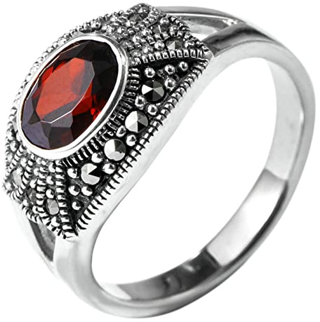 Gualiy Silber Ringe Silber 925, Ringe Vintage mit Rot Stein Ringe Größe 58 (18.5)