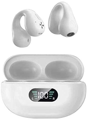 UPQRSG Écouteurs sans Fil, Conception d'oreille Ouverte À Conduction Osseuse, Casque de Qualité Sonore HiFi sans Fil, Conception de Clip d'oreille, Porter des Écouteurs Fermement sans Fil(Blanc)
