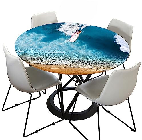 Hixingo Tischdecke Abwaschbar Gartentischdecke Tischdecke Elastisch Rund Tischdecken Tischtuch Outdoor Indoor Tisch Schutz für Restaurant, Familie (Durchmesser 170cm,Weißes Surfbrett)