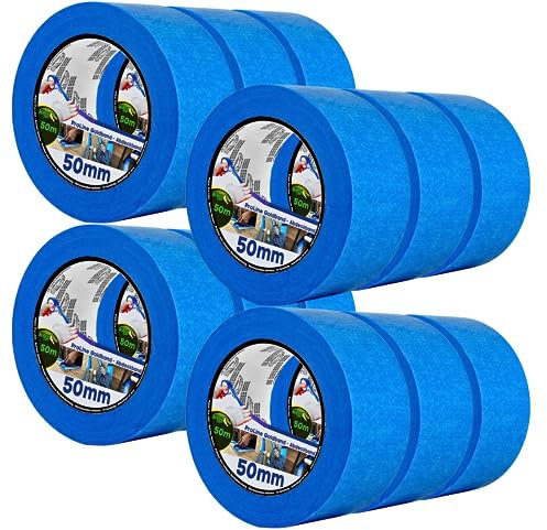 Magnet-Kauf Malerkrepp Malerband 50mm Blau Goldband Klebeband - KFZ Abklebeband 50m - Zum Lackieren Lack - Kroktape Fineline Tape [ 12 Rollen ]
