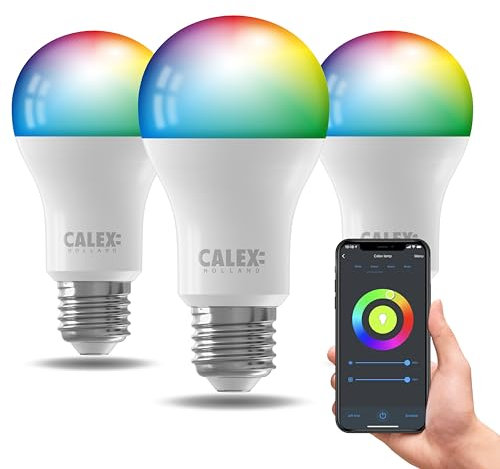 CALEX Lampadina LED Smart, E27, A60, colori RGB & luce da fredda a calda, Dimmerabile, controllo app Wi-Fi & vocale, Confezione da 3