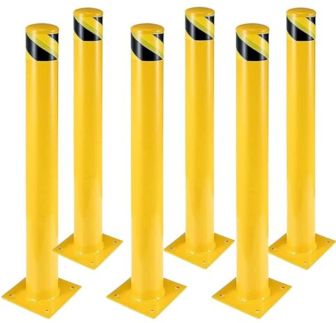 Safety Bollard 6 Packs, 42 Inch Height Bollard Post, 4.5 Inch Diameter Steel Pipe Safety Bollard Post, 24 Anchor Bolts, for Traffic Control, Driveway Barrier, Parking Pole