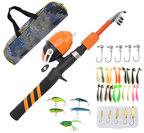 Canne à Pêche pour Enfants De 1,5 M - Portable, Rétractable Et Adaptée Aux Débutants - Orange - Cadeau pour Les Tout-Petits, Présentez à Votre Petit Pêcheur la Joie de la Pêche