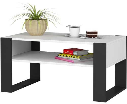 BDW - Soffbord - Soffbord med Öppen Hylla, Hylla - Sidobord, Lowboard - Vardagsrum, Salong - Modernt - Loungebord - Bröstbord - Trämaterial - TV-Bord - MDF-Skiva - Vit
