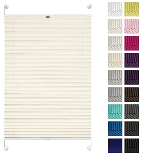 Rettika Plissee ohne Bohren, Plissee klemmfix, Beige, Breite: 115 cm, Höhe: 120 cm, Fensterrollo Sonnenschutz, Plisseerollo innen, Rollo für Fenster ohne Bohren