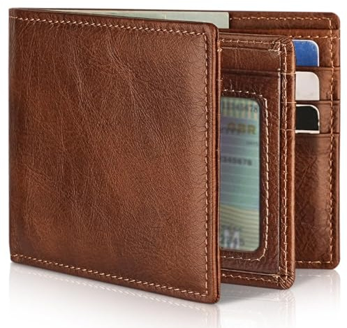Artpaxy Mens Wallet Genuine Leather Bifold RFID Blocking Wallet for Men with 1 ID Window 13 Card Holders 2 cash pockets 1 Gift Box