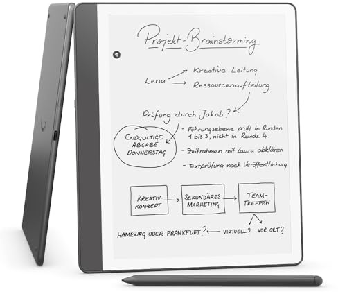 Zertifiziert und generalüberholt Amazon Kindle Scribe (16 GB) – Neuartiges Display mit gleichmäßigem Rahmen | Direktes Schreiben in Büchern und Dokumenten | Mit Premium-Eingabestift – Anthrazit