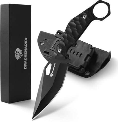 DRACHENADER Outdoor Messer survival SEAL-FULL BLACK, 5Cr13MoV Edelstahl, Überlebensmesser Jagdmesser Fulltang Gürtelmesser mit Kydex Scheide und G10 Griff
