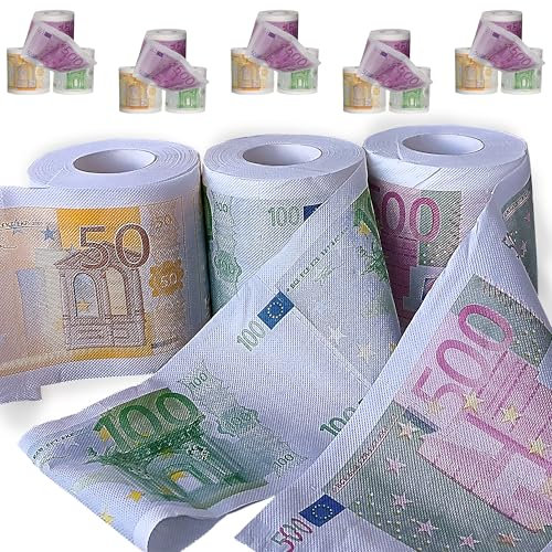 Toilettenpapier Geldscheine 18er Set 50 100 500 Euro│18gr/qm 2-lagig 250 Blatt 25 m │ Klopapier bedruckt WC-Papier (18)