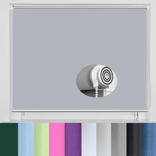 Store Enrouleur Gris Clair de Taille Personnalisée, Volet Rideau Roulant, 35 x 110 cm, Isolation Thermique, Protection UV, Sans Perçage, Pour la Maison et le Bureau, Option Fabriquée sur Mesure