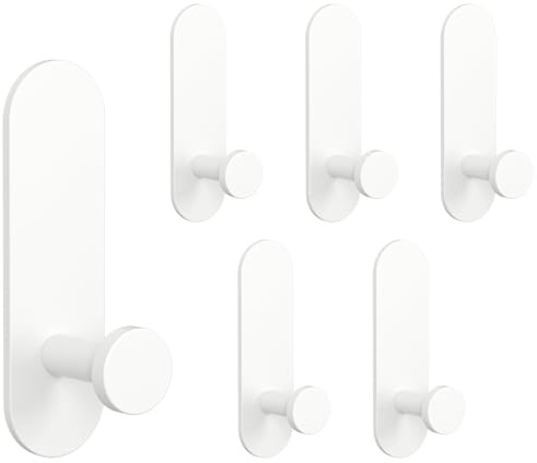 Uoxira Ganci Adesivi 6 Pezzi Gancio Adesivo Multifunzionale Porta Asciugamani Ganci Appendiabiti Adatto per Bagno Cucina Ufficio Camera da Letto Senza Foratura Muro Gancio Adesivo, Bianco