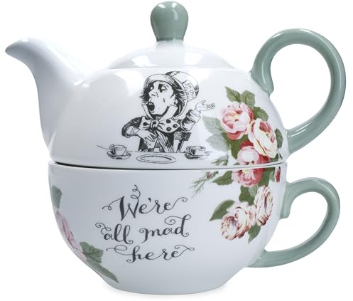 Mikasa and The V&A Tea for One Teekanne und Tassen-Set, Knochenporzellan, Alice im Wunderland, Geschirr-Set, spülmaschinenfest und in Geschenkbox