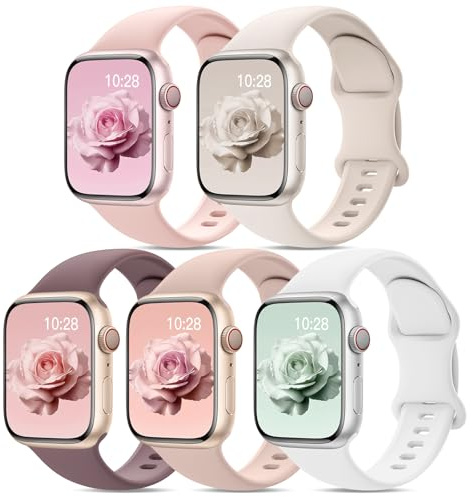 5 Pack Silicone Band Compatible with Apple Watch Straps 38mm 40mm 41mm 42mm | Sport Strap for Women Men, Soft and Breathable, Waterproof Replacement Bands for iWatch Series 11 10 9 8 7 6 5 4 3 2 SE Ultra