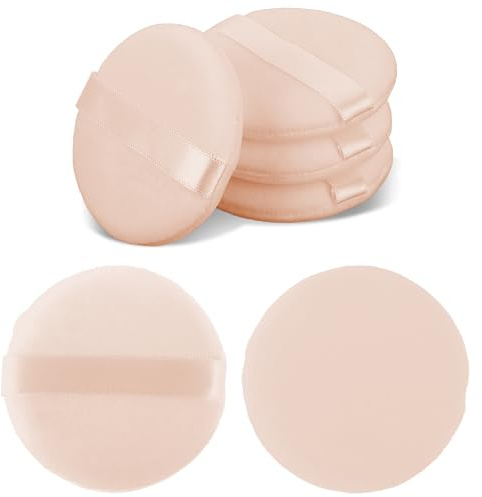 JJUNW 6 Stück Runde Puderquaste, Makeup Baumwollpuderquaste Runde Velours Gesicht Schwämmchen Make up Werkzeug für Loses Puder Gepresstes Pulver Rouge Kissen Applikator(Beige)