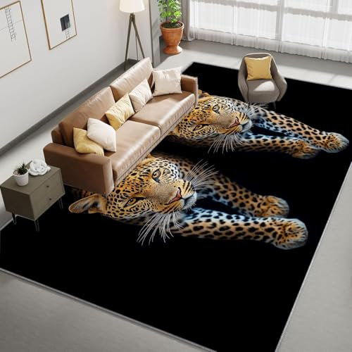 Generico Tappeto 160 x 230cm Bengala Leopardo Tappeto Salotto - Tappeto Lavabile per Soggiorno Tappeto a Pelo Corto Tappeto per Camera Tappeto Antiscivolo Tappeto per Sala da Pranzo Tappeto Nero