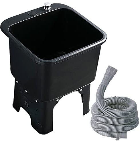 Slop Sinks,Mop Sink Floor Mount Wash Station, Portable Bathroom/Warehouse/Kitchen Sink Mop Service Basin with Drain Button, Commercial Utility Sink Laundry Tub Heavy Duty Slop Sink (Black)
