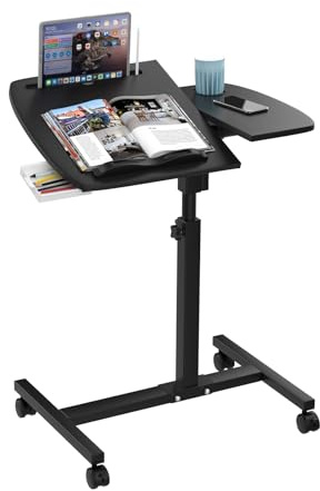 OXFENSEE Tavolo per computer portatile regolabile in altezza, regolabile in altezza, piccolo tavolino da scrivania mobile con ruote, con slot per tablet (nero, 60x40x59–89cm)