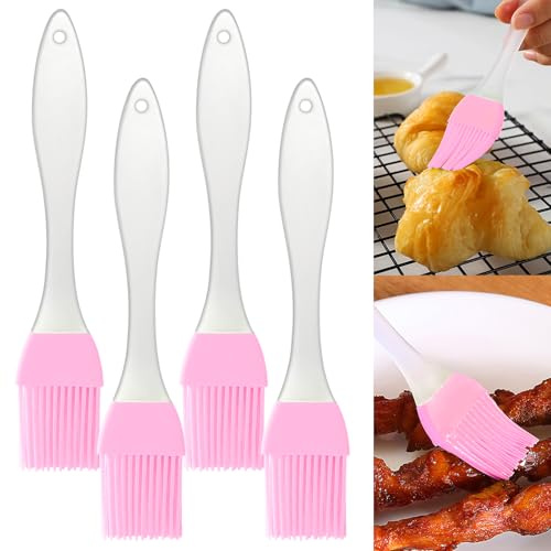 4 pennelli da pasticceria in silicone, resistenti al calore, per barbecue, barbecue, cottura in cucina, senza BPA, lavabili in lavastoviglie (rosa)