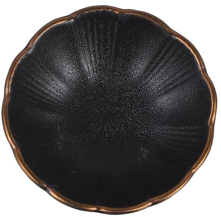 OFFSCH Plato De Salsa Pequeño De Cerámica Negro Borde Dorado, Plato Para Aperitivos, Vajilla Para Condimentos, Uso Cocina, Diseño Compacto y Práctico
