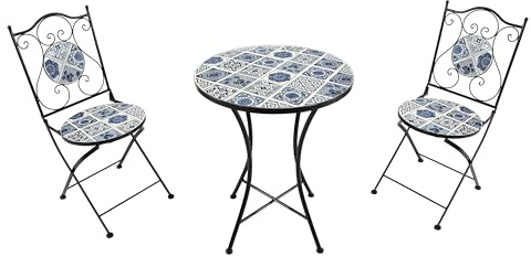 AXI Amélie Set Bistrot da Balcone, 2 Sedie 1 Tavolo, Set Bistrò Veranda Mosaico Delfts Blu - Set Bistro da Giardino, Tavolo Bistro a Mosaico per Giardino/Balcone/Terrazza