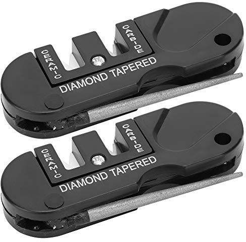 Portable Knife Sharpener, Pocket Knife Sharpener, Portable Rod for Serrated and Standard Edges, Reversible Carbide Inserts, Hanging Hole, Sharpening Teeth, Grinding Edges