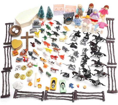 Soulchen Sand Tray Starter Kit Sandtray Play Basic Portable Therapy Kit Includes 123 Miniatures Religion Nature Fantasy and Many Other Themes Suitable for Psychological Therapy and Sandbox Games
