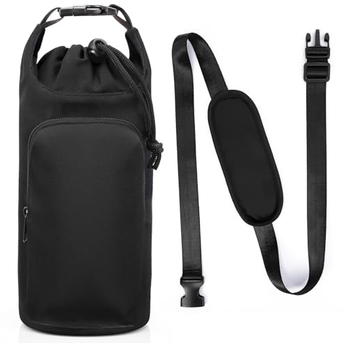 Meng Jiaran Water Bottle Carrier and Holder with Adjustable Shoulder Strap, Insulated Bag Fits 40oz Bottles,Waterproof Phone Pocket for Hiking Camping Travelling
