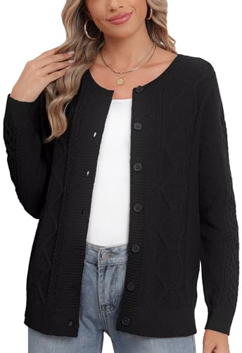 YGJIEGENG Women's Chunky Cardigan Open Front Long Sleeve Sweater with Buttons Oversized Cable Knit Autumn Winter Casual Outwear Coat Sweaters,Black, XXL