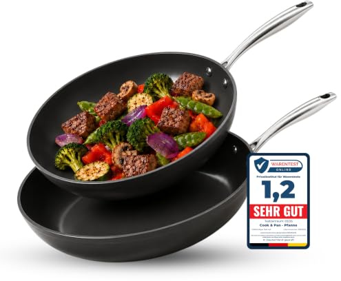 Cook&Pan Pfannenset Induktion - Keramikpfanne mit [Greenshield] Antihaftbeschichtung PFAS & Teflon-frei - Bratpfanne 20,24,28cm, Non Stick Pan [Spühlmaschinenfest] - 2-teilig Schwarz