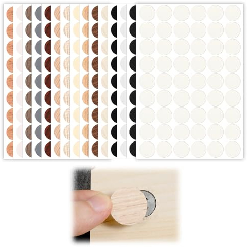 LIQWEI 810 Pieces Screw Hole Covers Stickers, Wood Stickers for Furniture, PVC Adhesive Screw Cover Caps for Wall Cabinet Desk Self-Adhesive Screws Hole Sticker 21mm Wood Textured Sticker (15 Colors)