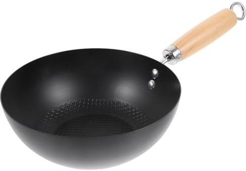 Ipetboom Wok de Hierro Forjado Sartén Pequeña sin Recubrimiento Ergonómica para Freír y Hervir Uso Diario Cocina