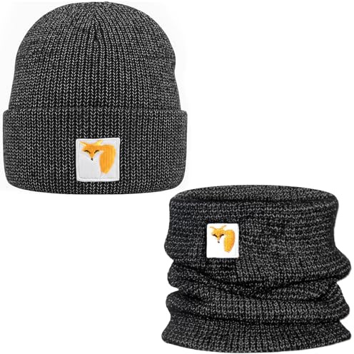 Geyoga 2 Stück Reflektierende Wintermütze & Schal Warmes Set Einhorn Web Label Sichtbar im Dunkeln Ideal für Damen Herren Hohe Sichtbarkeit Laufen Radfahren & Alltag