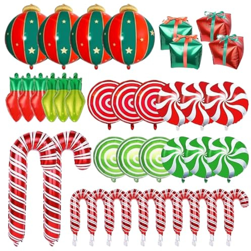 SPERMUOY Luftballons Weihnachten,36 Stück Weihnachten Zuckerstange Ballon weihnachtsluftballons Weihnachtsdeko rot grün Luftballons für Weihnachtsfeier