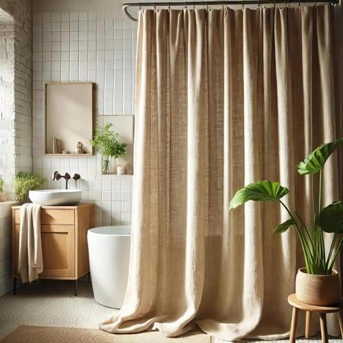 UUDIHO Extra breiter Duschvorhang aus Leinen, neutrale Moderne Badezimmervorhänge, natürliche Farben, Badevorhänge, Dekor, 180 x 210 cm (B x H), Duschvorhang