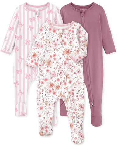 Yoofoss Baby Pajamas 100% Organic Cotton Newborn Sleepers Boys Girls Clothes, 3-Pack Soft infant Footed PJs with Mitten Cuffs, Zipper Footies Pajamas